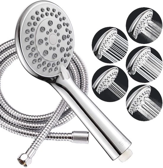 Douche a mano con 5 modalità di massaggio - tubo in acciaio inossidabile - cromato