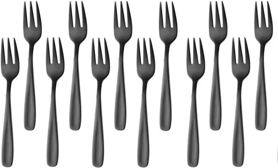 Set di forchette per tartine - 12 pezzi - Adatto per dessert - Acciaio inossidabile - Nero - 13,6 cm