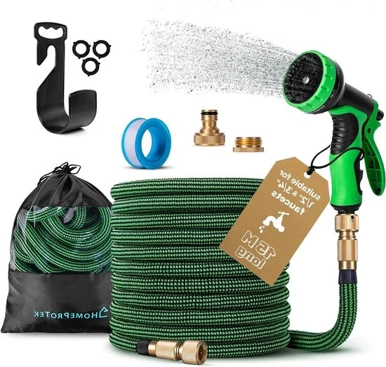 Estensibile Tubo da Giardino 15m - Flessibile e Senza Angoli - Incluso Sparatore a Pistola
