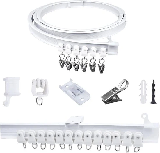 Girataia per tende con 16 viti - Flessibile per montaggio al soffitto - 2 metri - Bianco