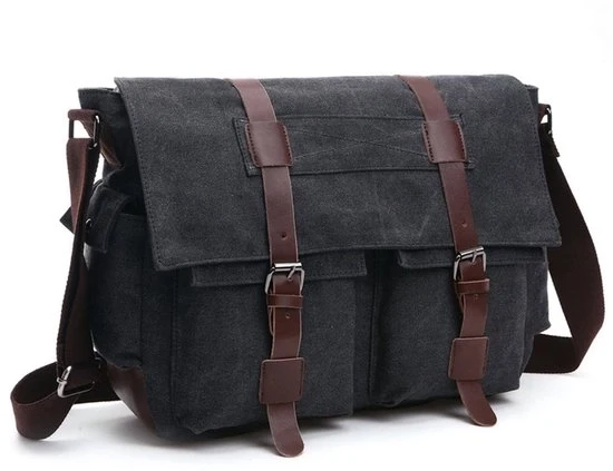Borsa da spalla per uomo - portatile in tela vintage - 16 pollici multifunzionale