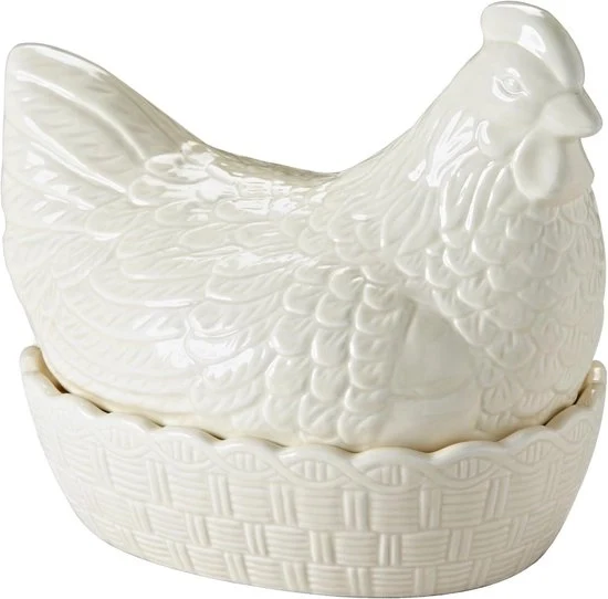Nido per uova con chiusura automatica Modello: 1234 Capacità: 12 uova Materiali: Ceramica Dimensioni: 15 x 10 x 8 cm Colore: Bianco
