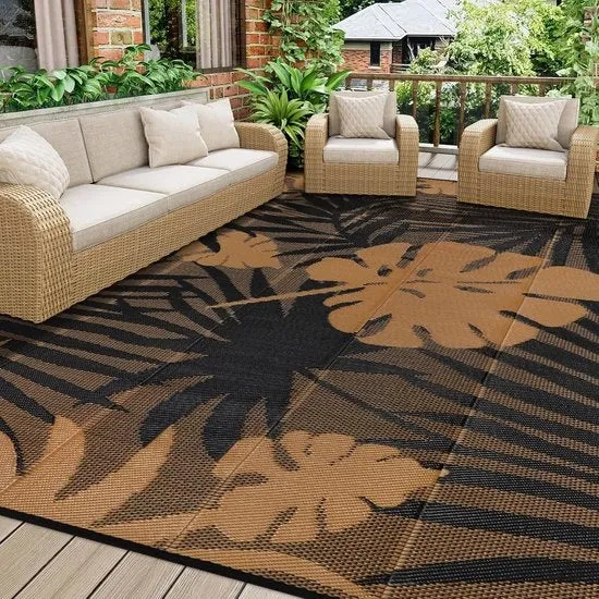 Tappeto da giardino reversibile - 180 x 270 cm - Nero - Plastica - Resistente alle UV