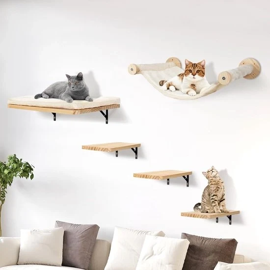 Kit di arrampicata per gatti con lettino - set 5 pezzi - legno massello
