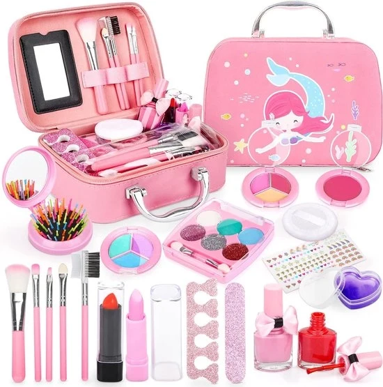 Set di trucco per bambine – Scatola di trucco lavabile e non tossica con set di smalti unghie – Set creativo di trucco per bambini – Regalo di giocattolo sicuro per bambine e bambini