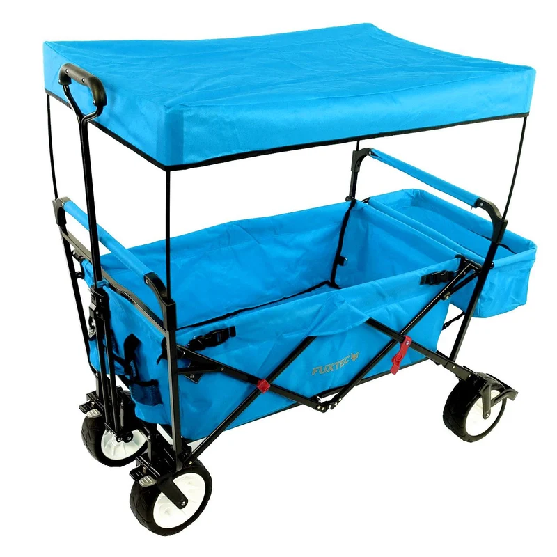B-WARE Carrello pieghevole da giardino da spiaggia TURCHESE con tettuccio apribile FUXTEC JW76CT