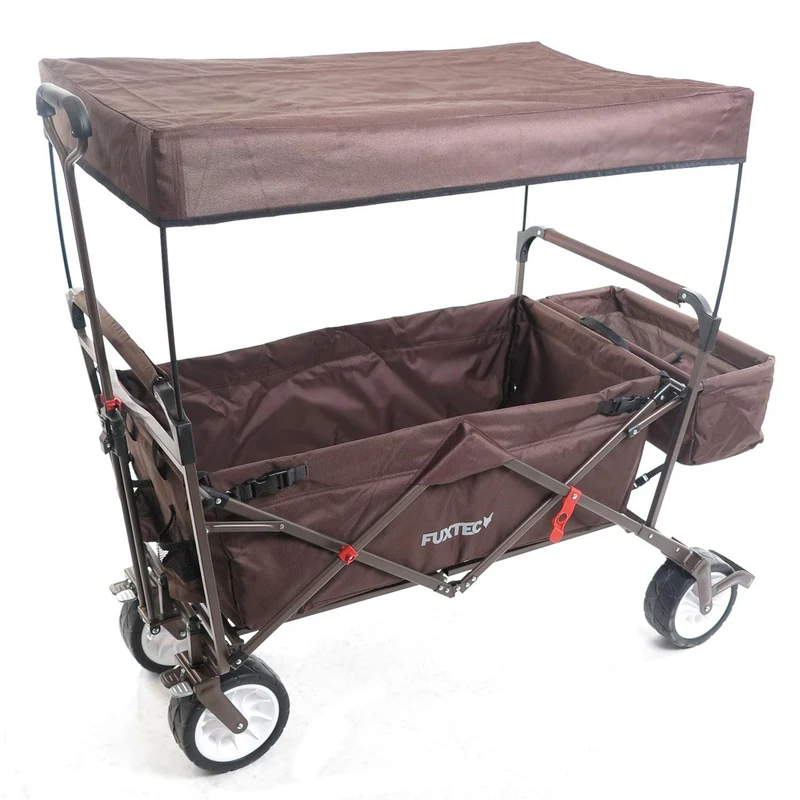B-WARE Carrello pieghevole da giardino spiaggia FUXTEC Marrone con tettuccio apribile JW-76CBR
