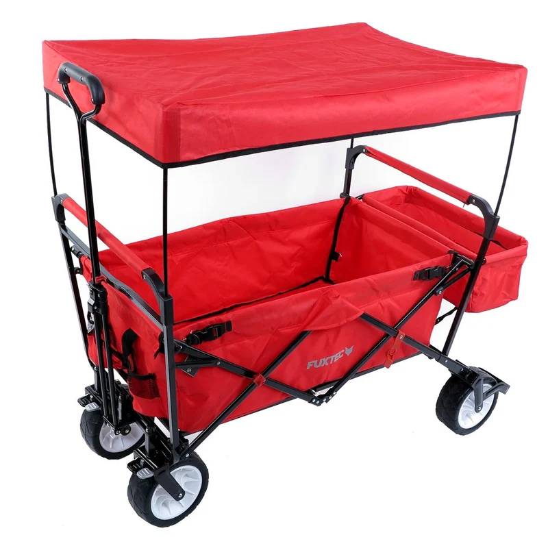 B-WARE Carrello pieghevole da giardino/ da spiaggia FUXTEC ROSSO con tettuccio apribile JW-76CR