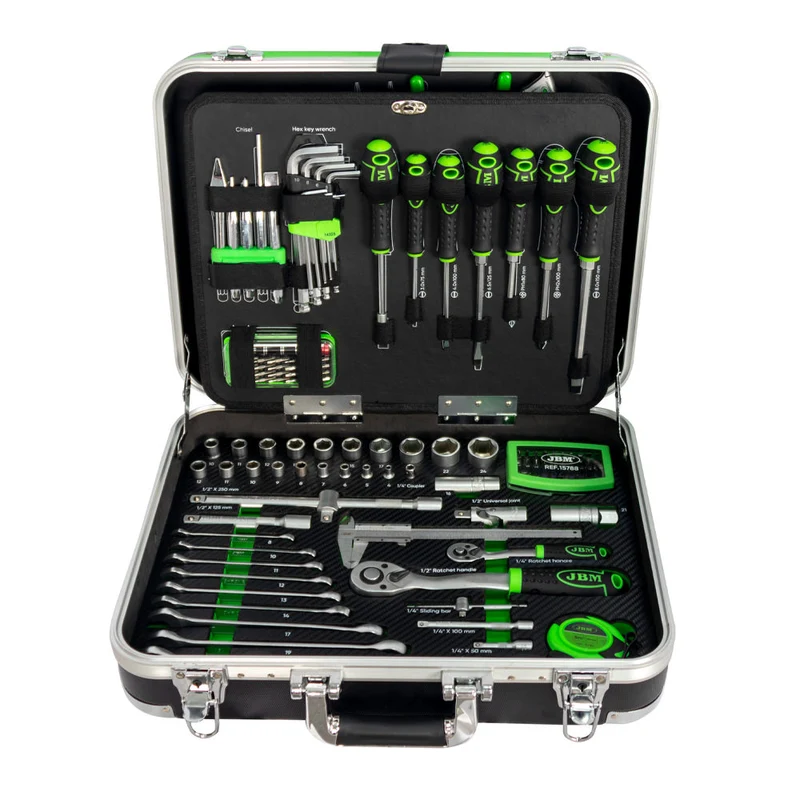 SET DI UTENSILI DA 135 PEZZI IN ALLUMINIO CON BUSSOLE DA 1/4" E 1/2" – FINITURA ZINCATA JBM 53928
