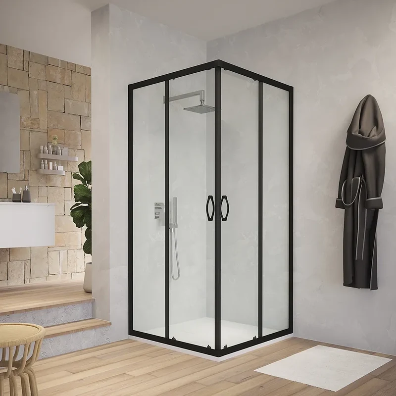 Box doccia angolare 80x80 cm trasparente 4 mm profili neri | Willis