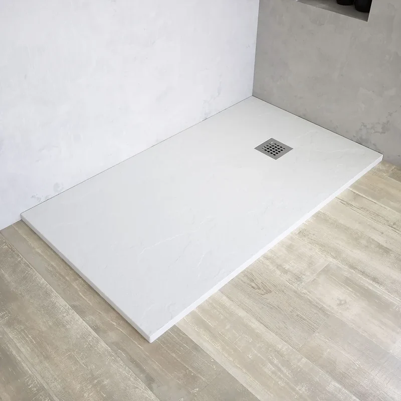 Piatto doccia rettangolare 80x90 cm in marmoresina bianco effetto pietra h3 cm | Milos