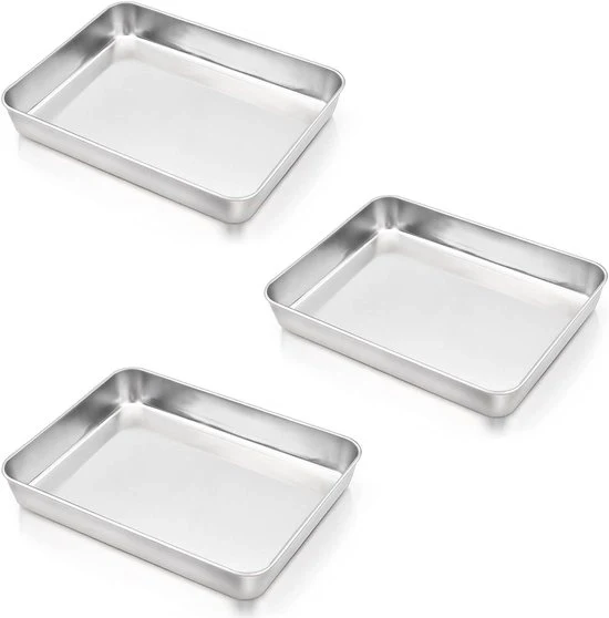 Set di piatti in acciaio inossidabile - Adatto per torte e lasagne - 3 pezzi - 30 cm