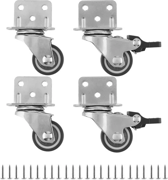 Ruote di sostegno con freno - 4 pezzi - 25 mm - per mobili e lettini per bambini