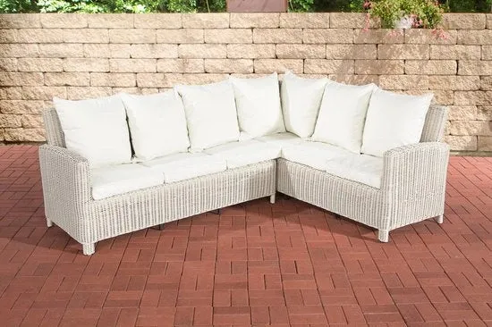 Bancopiazza in Rattan - Per esterno - Mobili da giardino - Wicker - Set di relax - Bancopiazza da giardino o balcone - Bianco/crema - 6 posti