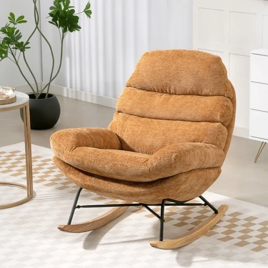 Sedia da Balanco - Giallo - Legno - Gambe Oscillanti - Gambe in Acciaio