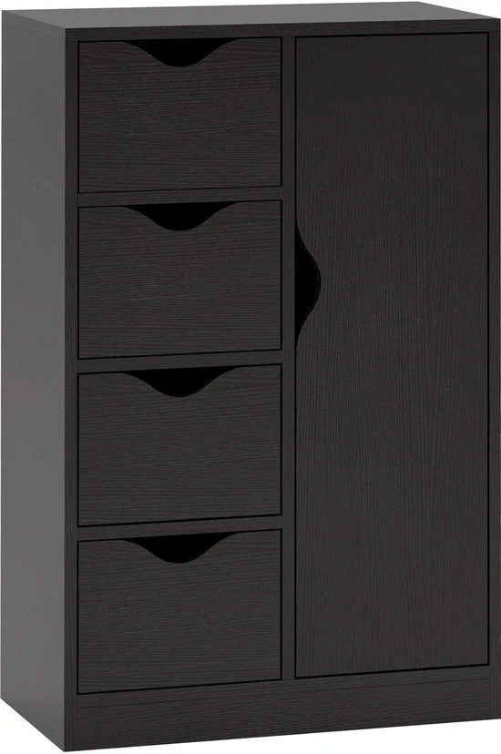 Cassettiere da Soggiorno - 1 Cassetto - 4 Comparti - Nero - Struttura in Legno