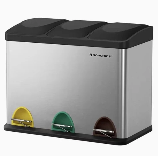 Contenitore per rifiuti con 3 scomparti 45L – Pala per la raccolta dei rifiuti 3 x 15 Liter – Separazione dei rifiuti con coperchio – Contenitore in acciaio inossidabile per la raccolta dei rifiuti in cucina