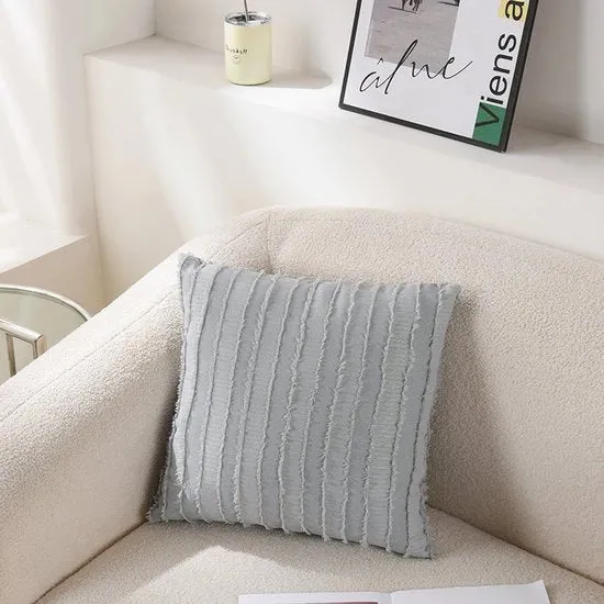 Cuscini - 2-pack - Cuscini decorativi - Cuscini in lino quadrati con strisce - Cuscini con fiori 3D - Cuscini in stile rustico - Per divano e salotto - 45x45cm - Grigio - strisce
