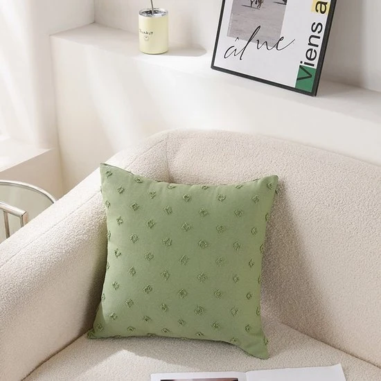 Cuscini - 2-pack - Cuscini decorativi - Cuscini quadrati a quadri in lino - Cuscini con fiori 3D - Cuscini in stile rurale - Per divano letto salotto - 45x45cm - Verde - Fiori 3D