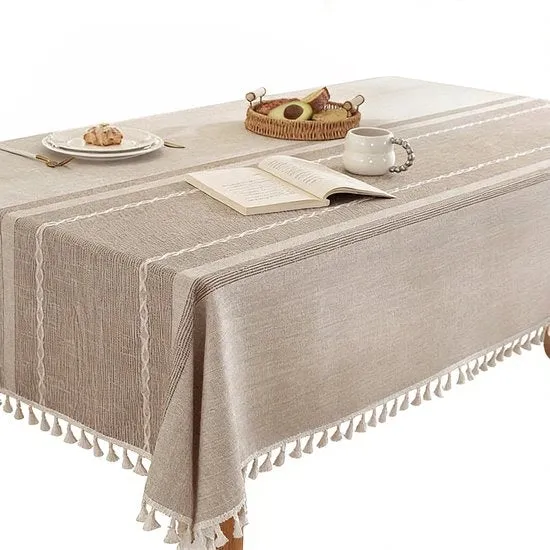 Tavolo quadrato coperto di lino di cotone - Duraturo, impermeabile, soffice e senza pieghe - Con pennelli - Adatto per cucina, sala da pranzo, festa, festival, decorazione da tavola - 140x180cm