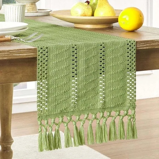 Telaio da tavola in stile boemo con cotone e lino - 30 x 300 cm Telaio rustico da fattoria - Decorazione da fattoria tessuta - Telaio da tavola con spilli intrecciati - Ideale per un tavolo da giardino o un posacenere da tè