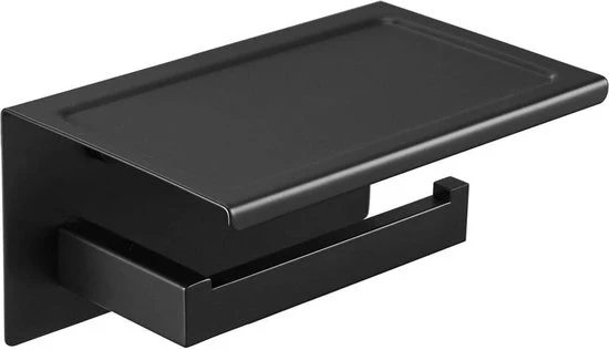 Supporto per carta igienica in acciaio inossidabile senza perforazione - nero - colla adesiva 3M - senza pericolo di caduta - 19 cm - supporto per carta igienica da parete - duraturo - design protettivo Supporto carta igienica wc
