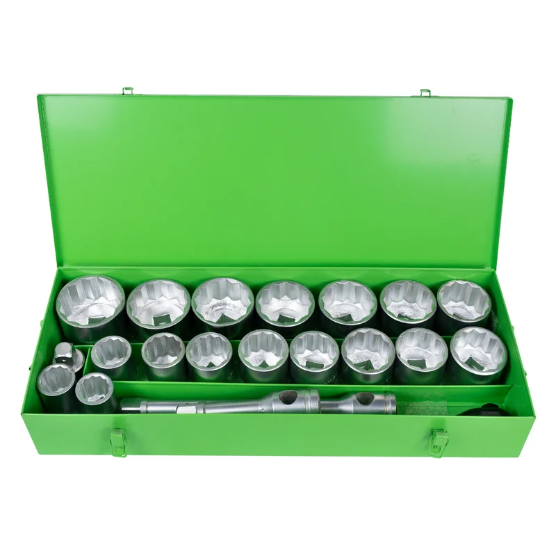 SET METALLICO DA 21 PEZZI CON BUSSOLE A 12 PUNTE DA 1" – FINITURA ZINCATA 51855 JBM