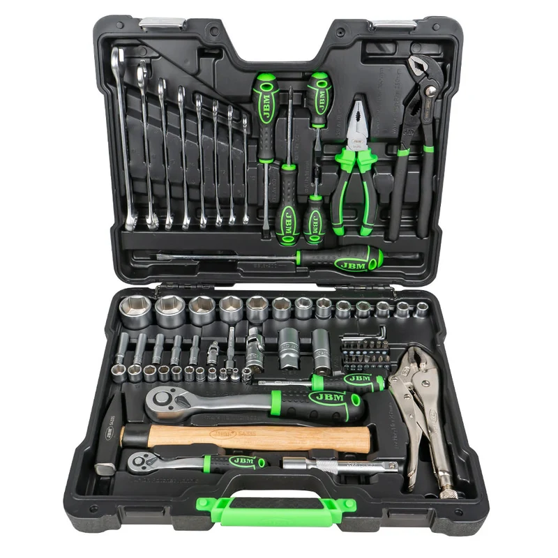 SET DI UTENSILI DA 72 PEZZI CON BUSSOLE ESAGONALI DA 1/4" E 1/2" – FINITURA ZINCATA 51818 JBM