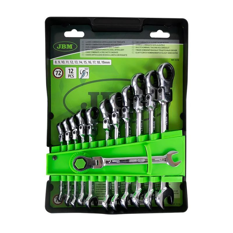 SET DI 12 CHIAVI COMBINATE ARTICOLATE CON CRICCHETTO 51318 JBM