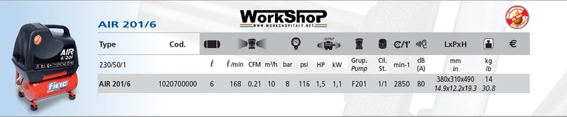 Compressore FIAC AIR 201/6 6 lt. 1,5HP