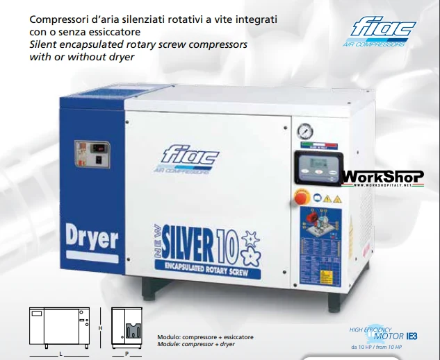 Compressori rotativi a vite Fiac NEW SILVER D 3 4 5,5 7,5 10 con essicatore