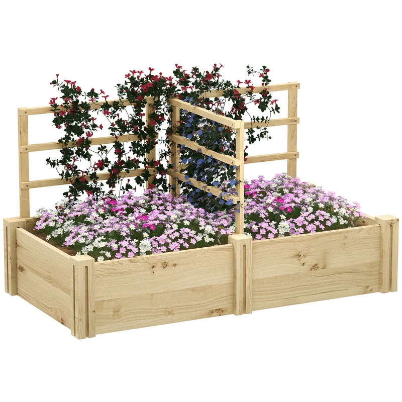 Letto per Orto 119x62,5x64 cm con 3 Tralicci e 2 Fioriere con Fondo Aperto in Legno di Abete
