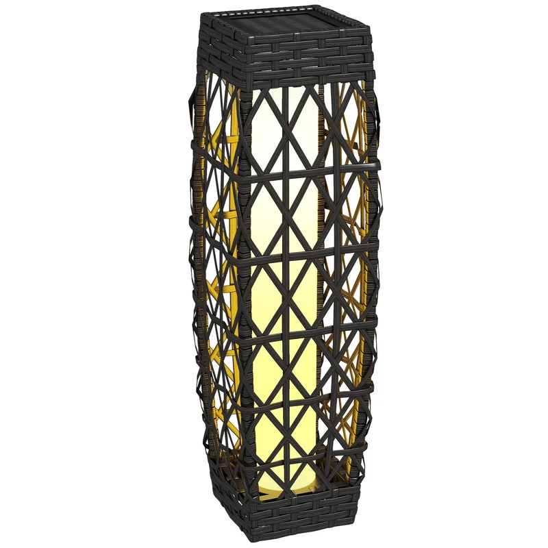 Lampada Solare da Giardino 20x20x68 cm con Illuminazione LED in Acciaio e Rattan PE Grigio