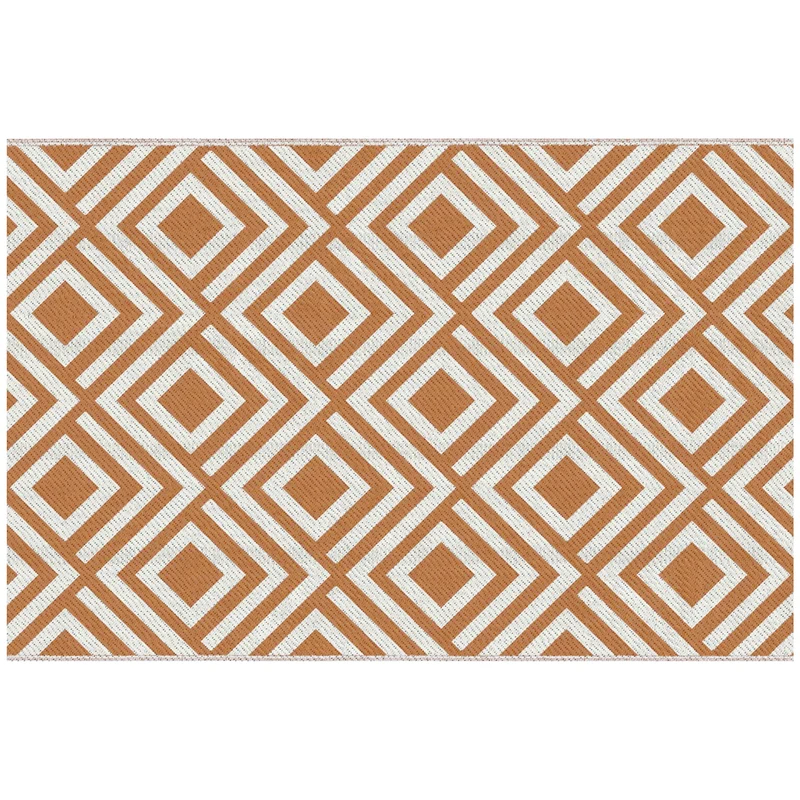 Tappeto da Esterno Reversibile 182x274 cm con Fantasia Geometrica Marrone e Bianco