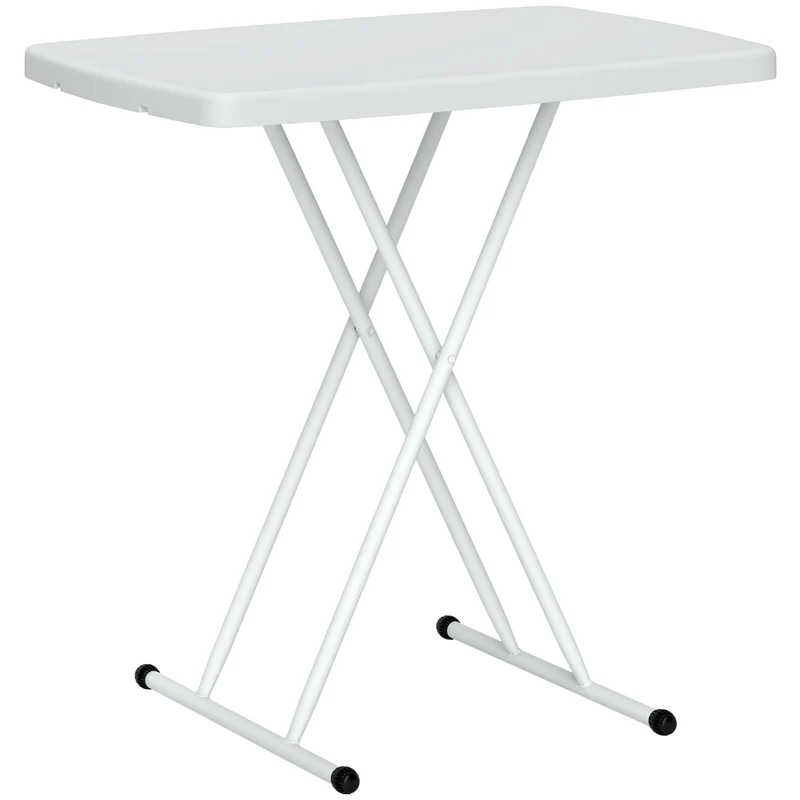 Tavolino da Giardino Pieghevole 76x50x74 cm con Altezza Regolabile in Metallo e HDPE Bianco