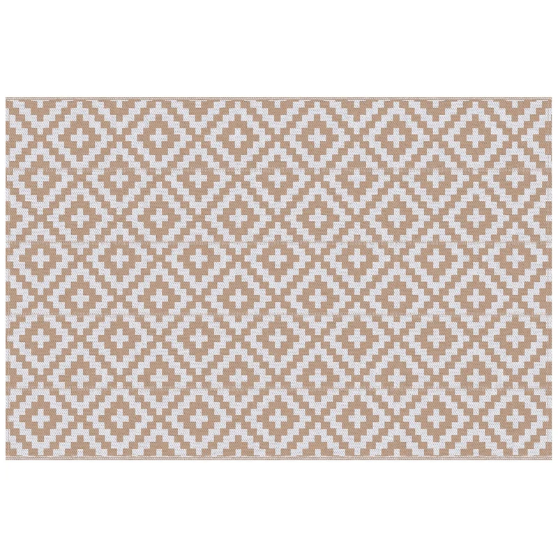 Tappeto da Esterno Reversibile 182x274 cm con Fantasia Geometrica Caffè e Bianco