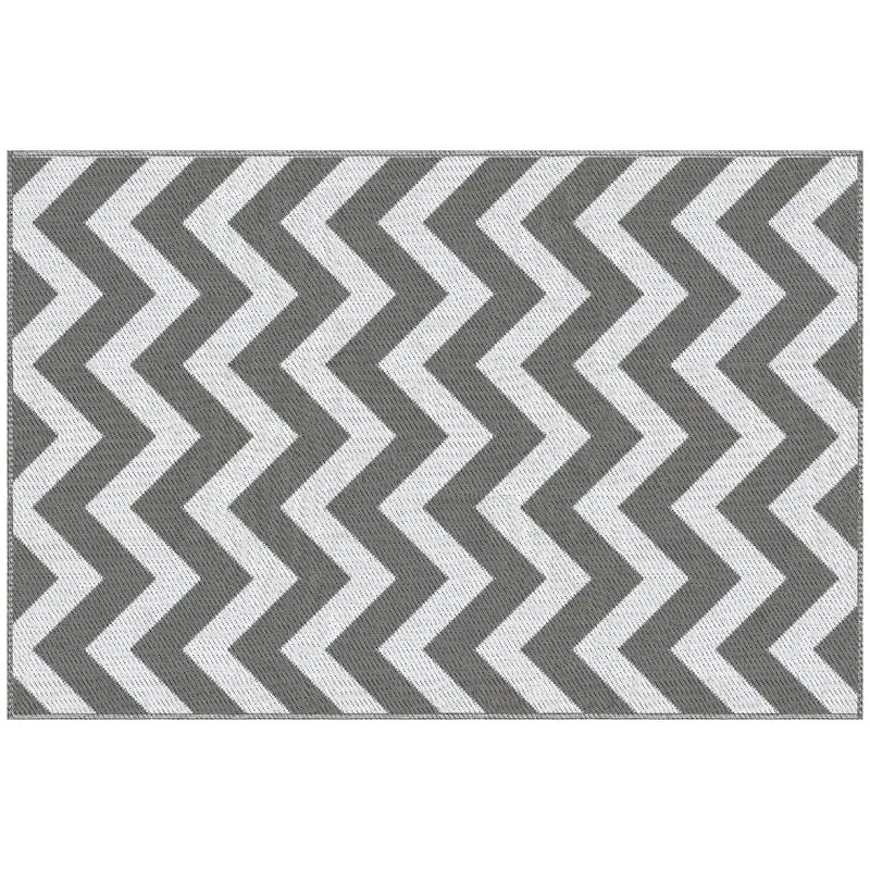Tappeto da Esterno Reversibile 121x182 cm con Fantasia Geometrica Grigio e Bianco