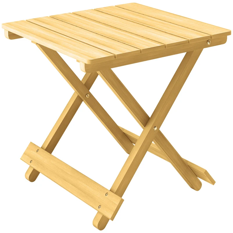 Tavolino da Esterno Pieghevole 40x43x40 cm con Piano a Doghe in Legno Naturale