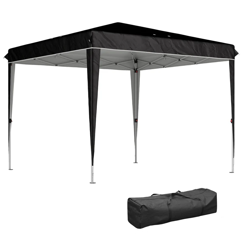 Gazebo da Giardino 300x300x273 cm per 6-9 Persone ad Altezza Regolabile in Metallo e Tessuto Oxford Nero