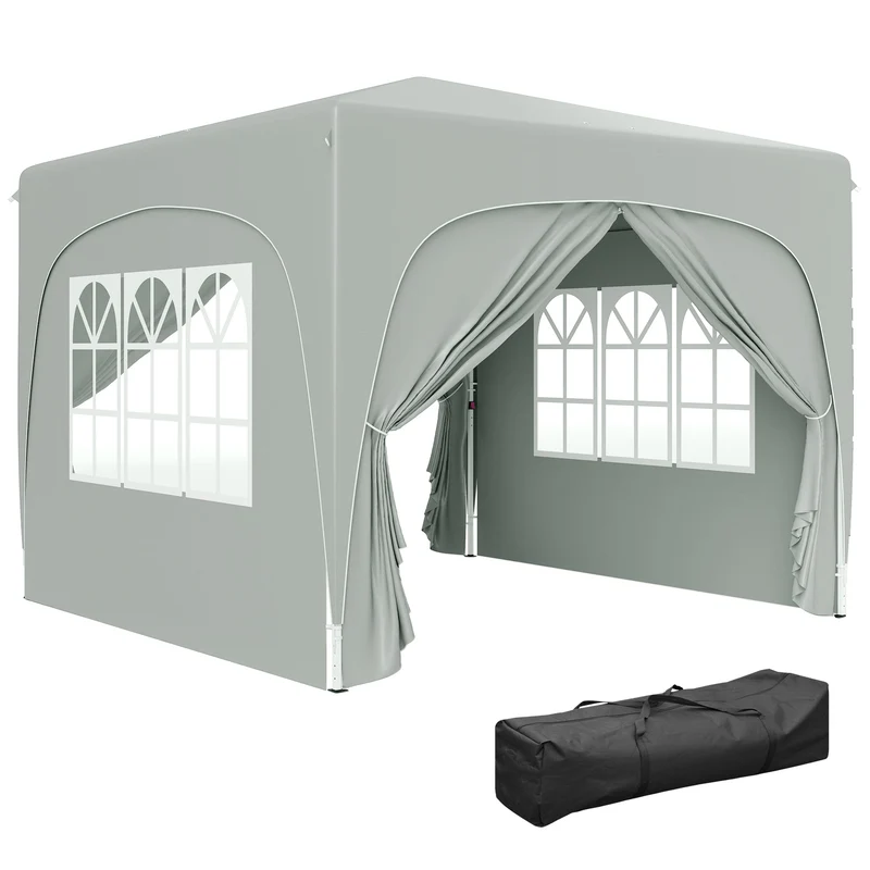 Gazebo da Giardino Pop-Up 300x300x273 cm Pieghevole con Altezza Regolabile e Protezione UPF50+ Grigio Chiaro