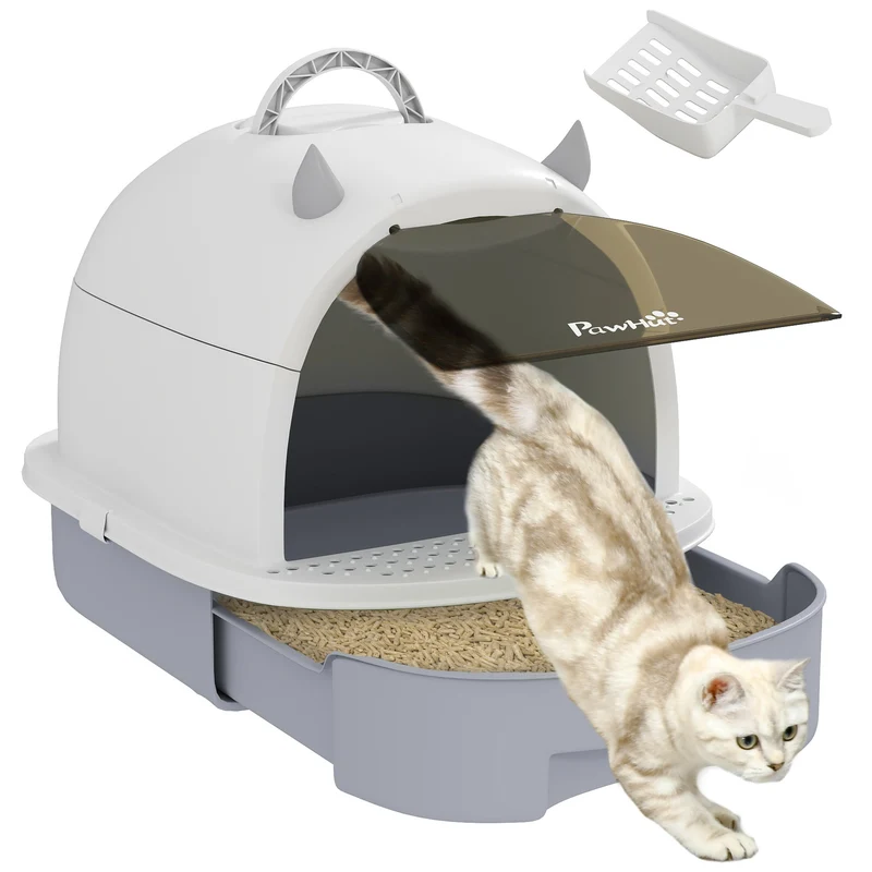 Lettiera per Gatti Chiusa 40,5x52x39 cm con Paletta Filtro e Vassoio Estraibile Grigio