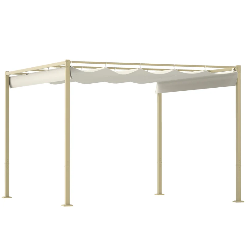 Gazebo da Giardino Pergola 298x297x221 cm con Tettuccio Retrattile Viti e 8 Picchetti in Poliestere 180g e Metallo Cachi