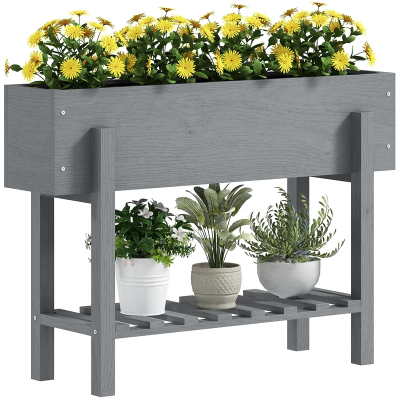 Fioriera Rialzata 100x30x70,5 cm con Ripiano Inferiore e 2 Fori di Drenaggio in Legno di Abete Grigio
