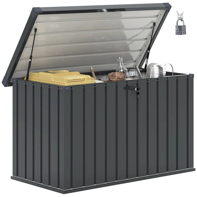 Baule Cassapanca da Esterno 124x66x72 cm da 400L in Acciaio Zincato con Serratura e 2 Chiavi Grigio Scuro