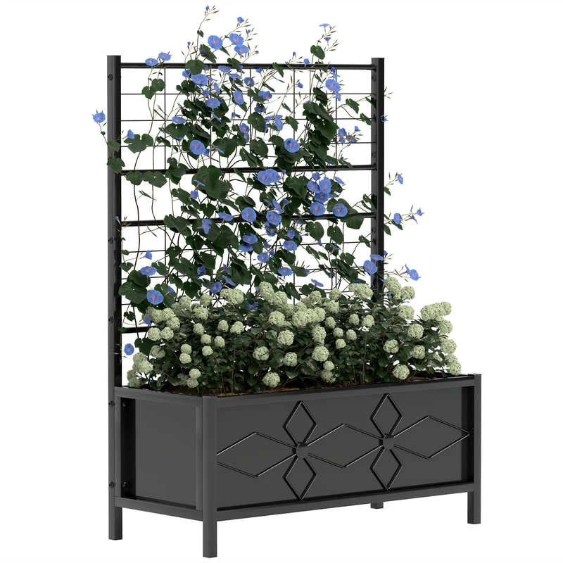 Fioriera Rettangolare con Traliccio per Piante Rampicanti 90x40x120 cm in Acciaio Zincato Nero