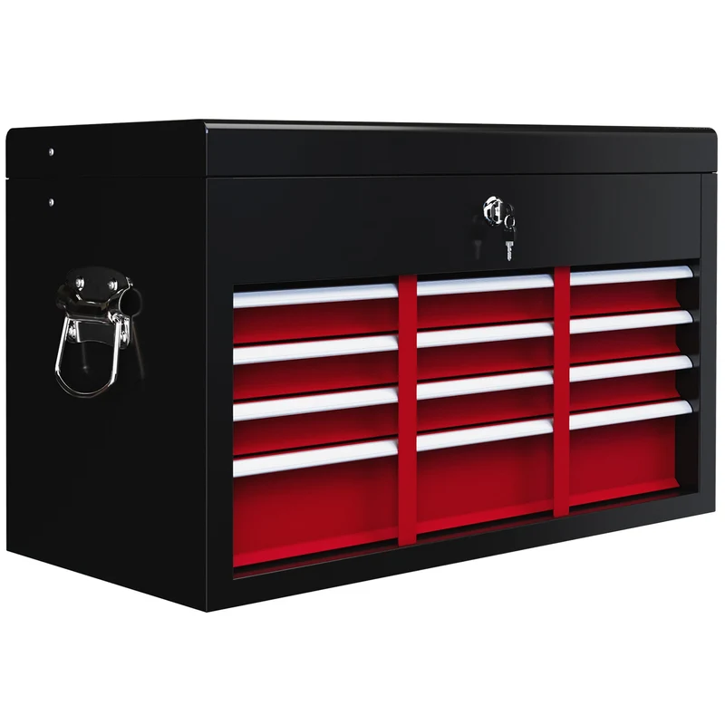 Cassetta per Attrezzi a 6 Cassetti 60x26x34 cm con Serratura in Acciaio Nero e Rosso