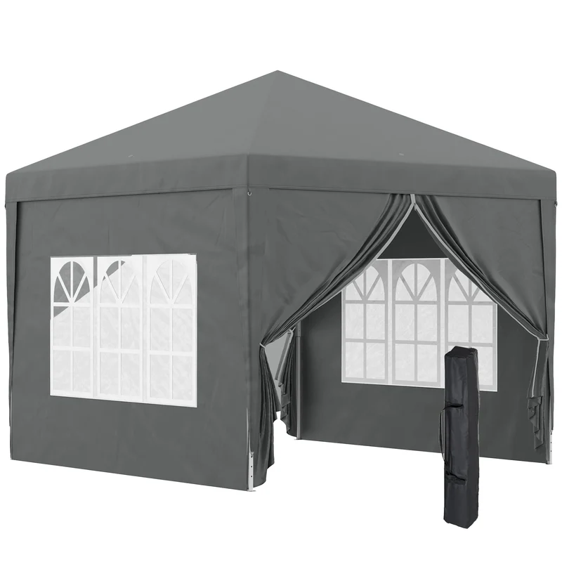 Gazebo da Giardino 3x3 m Pieghevole con 4 Pannelli Laterali in Acciaio e Tessuto Oxford Grigio