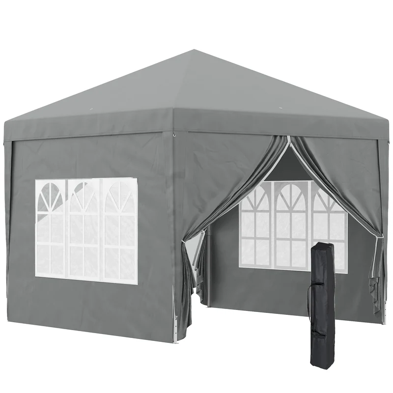 Gazebo da Giardino 3x3 m Pieghevole con 4 Pannelli Laterali in Acciaio e Tessuto Oxford Grigio Chiaro