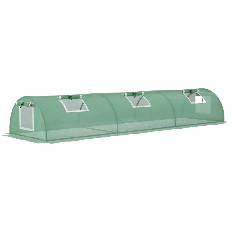 Serra Piccola 300x80x45 cm con 5 Finestrelle e Griglia Centrale in Acciaio PE e PP Verde