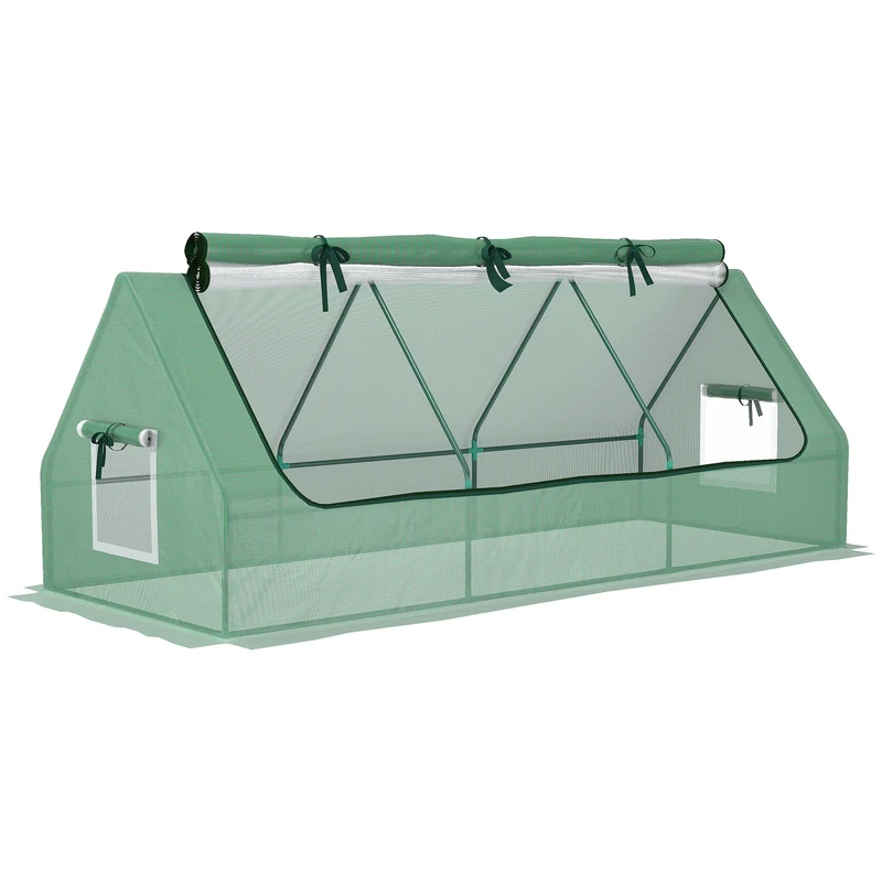 Serra Piccola 240x90x90 cm con 2 Finestrelle Laterali e Finestra Centrale in Acciaio PE e PP Verde